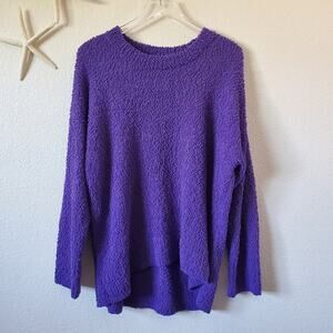 Seven7 Fleece Teddy Popcorn Sweater Women Size XL Purple Crew Neck Fall